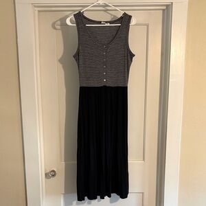 Artisan Ny Black and Gray Striped Midi Dress